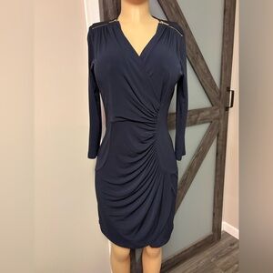 Calvin Klein Cocktail Formal Navy Long Sleeve Dress 4 Stretch Blue #29